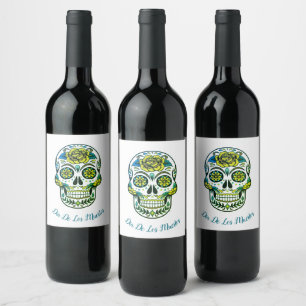 Dia De Los Muertos Sugar Skull Party White Wine Label