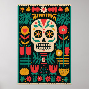 Dia de los Muertos Sugar Skull Print Mexican Folk