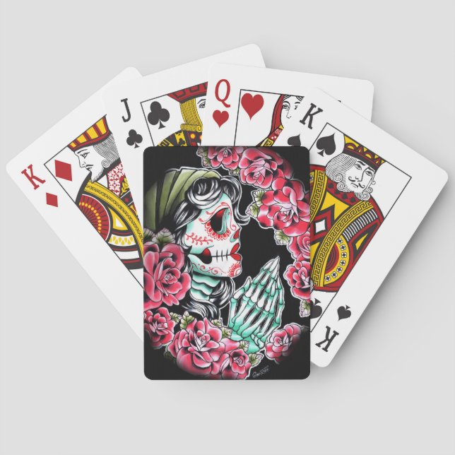 Dia De Los Muertos Sugar Skull Tattoo Flash Playing Cards (Back)
