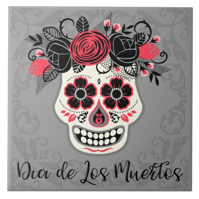 Dia de los Muertos Sugar Skull Tile (Front)