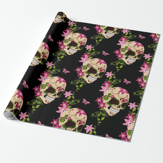 Dia De Los Muertos (Sugar Skull) Wrapping Paper (Unrolled)