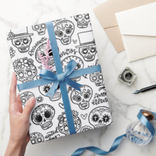Dia de Los Muertos Sugar Skulls - Coloring Wrapping Paper