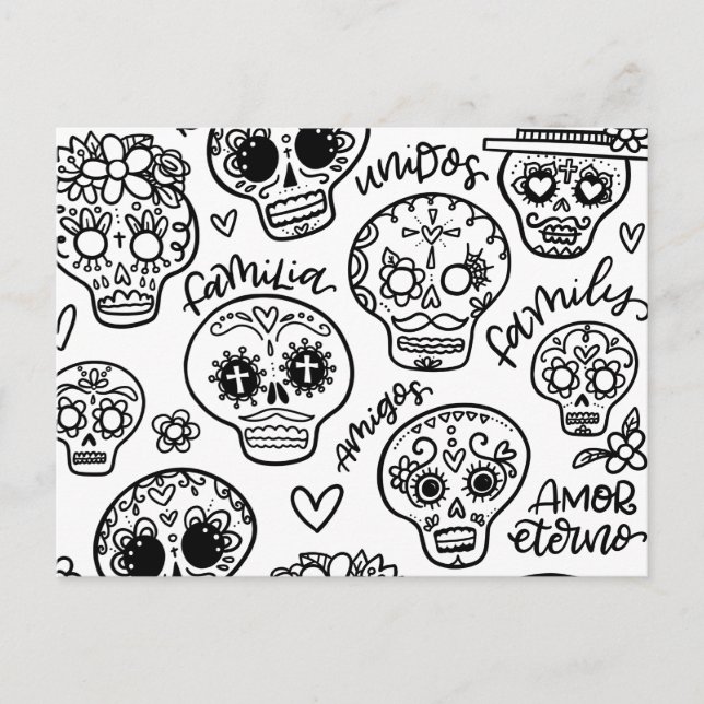 Dia De Los Muertos – Sugar Skulls Colouring Postcard (Front)