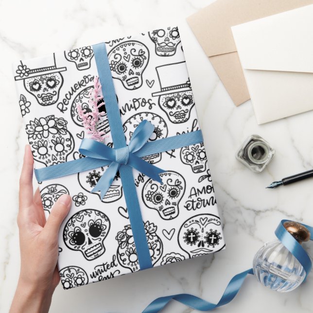 Dia de Los Muertos Sugar Skulls - Colouring Wrapping Paper (Gifting)