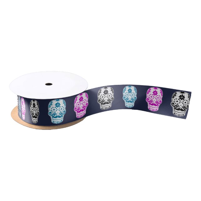 Dia de Los Muertos Sugar Skulls Satin Ribbon (Spool)