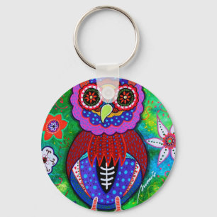 Dia de los Muertos talavera Wise Owl Key Ring