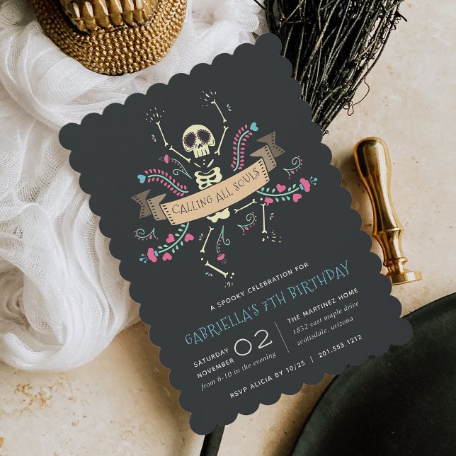 Día de los Muertos Theme Kids Birthday Party Invitation (Creator Uploaded)
