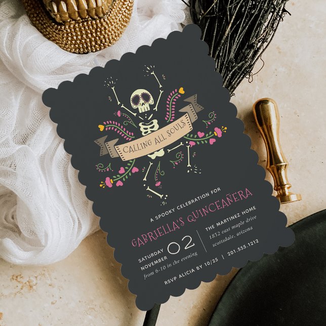 Día de los Muertos Theme Quinceanera Invitation (Creator Uploaded)