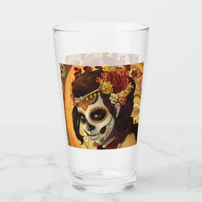Dia De Los Muertos Throw Pillow Glass (Front)