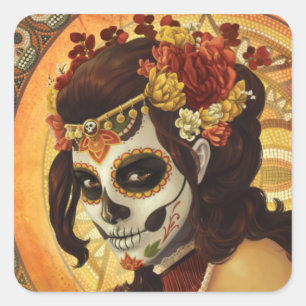 Dia De Los Muertos Throw Pillow Square Sticker