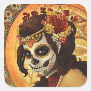 Dia De Los Muertos Throw Pillow Square Sticker