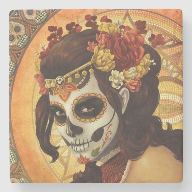 Dia De Los Muertos Throw Pillow Stone Coaster (Front)