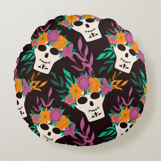 Dia de Los Muertos,traditional Mexican Halloween f Round Cushion (Front)