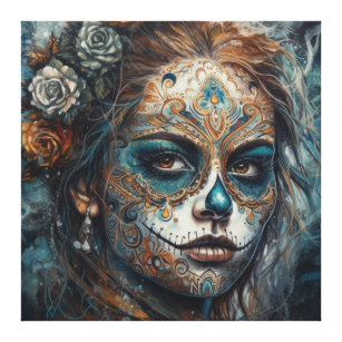 Dia de los Muertos turquoise painted face Canvas Print