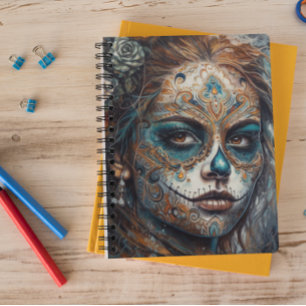 Dia de los Muertos turquoise painted face Notebook