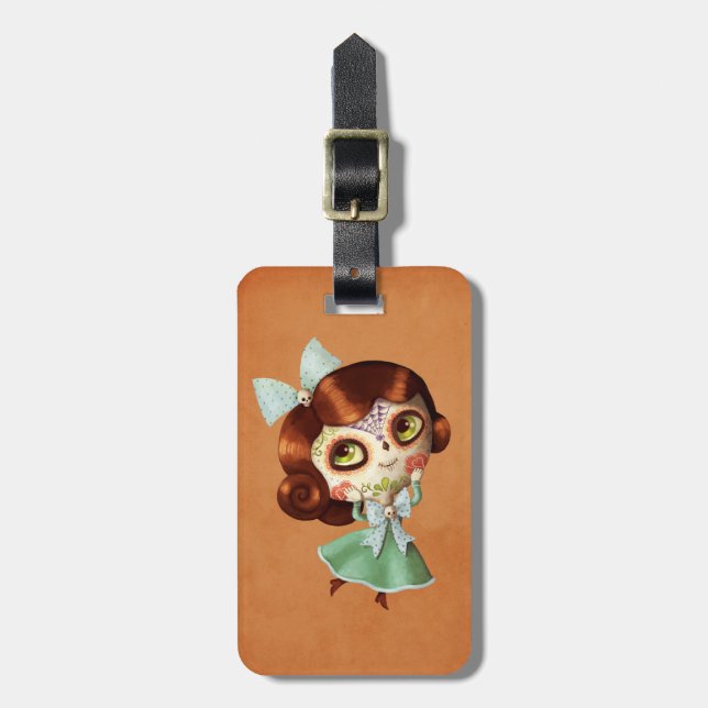 Dia de Los Muertos Vintage Doll Luggage Tag (Front Vertical)