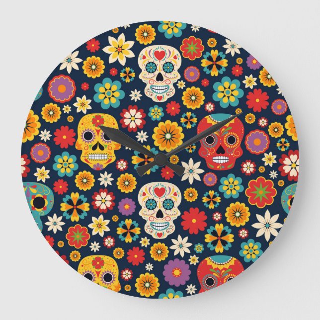 Dia de los Muertos Vintage Large Clock (Front)
