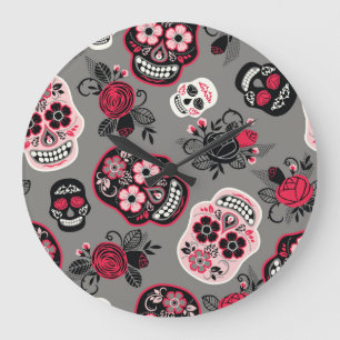Dia de los Muertos: Vintage Pattern Large Clock
