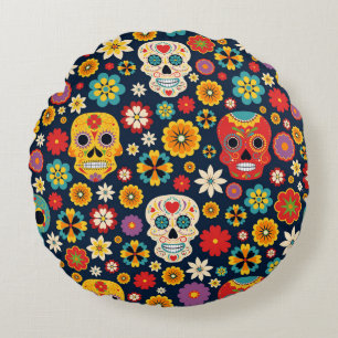 Dia de los Muertos Vintage Round Cushion