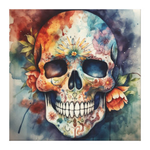 Dia de los Muertos watercolor floral painted skull Canvas Print