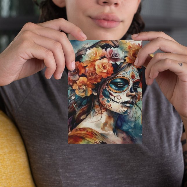 Dia de los Muertos watercolor painted face Postcard (Creator Uploaded)