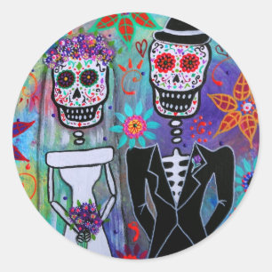 DIA DE LOS MUERTOS WEDDING CLASSIC ROUND STICKER