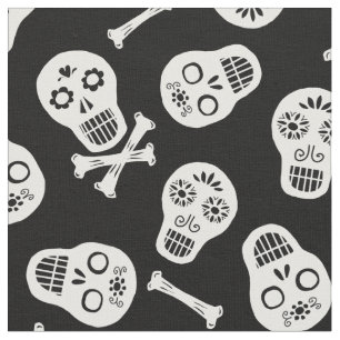 Dia de los Muertos White Paper Skulls Pattern Fabric
