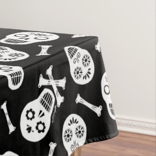 Dia de los Muertos White Paper Skulls Pattern Tablecloth