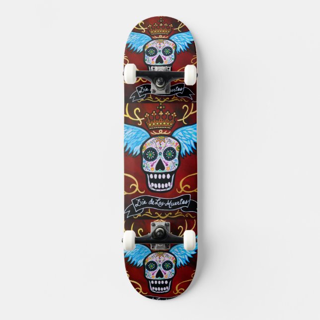 Dia de los Muertos Winged Calaveras Skateboard (Front)