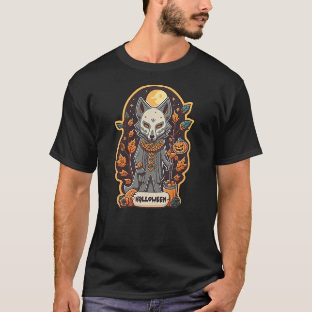 Dia de Los Muertos Wolf Trick-or-treat Anime Hallo T-Shirt (Front)
