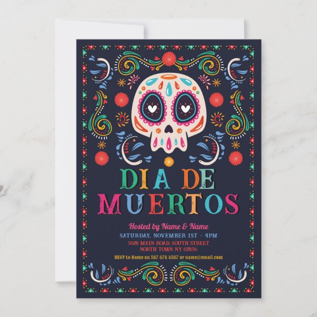 Dia De Muertos Birthday Party Fiesta Mexican Skull Invitation (Front)