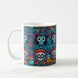 Dia de Muertos, blue sugar skulls pattern Coffee Mug