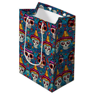 Dia de Muertos, blue sugar skulls pattern Medium Gift Bag
