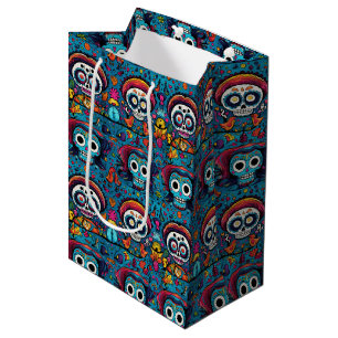 Dia de Muertos, blue sugar skulls pattern Medium Gift Bag