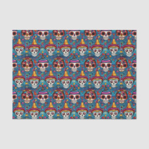 Dia de Muertos, blue sugar skulls pattern Tissue Paper