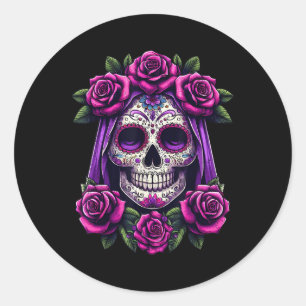 Dia De Muertos Cinco De Mayo Sugar Skull Women Pur Classic Round Sticker