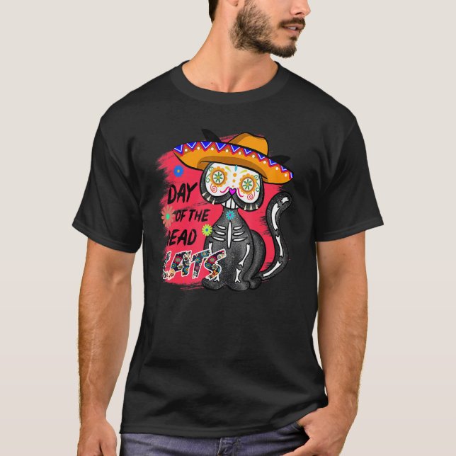 Dia de Muertos Day Of The Dead Cat Skeleton T-Shirt (Front)