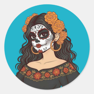 Día de Muertos Day of the Dead Catrina Marigolds Classic Round Sticker