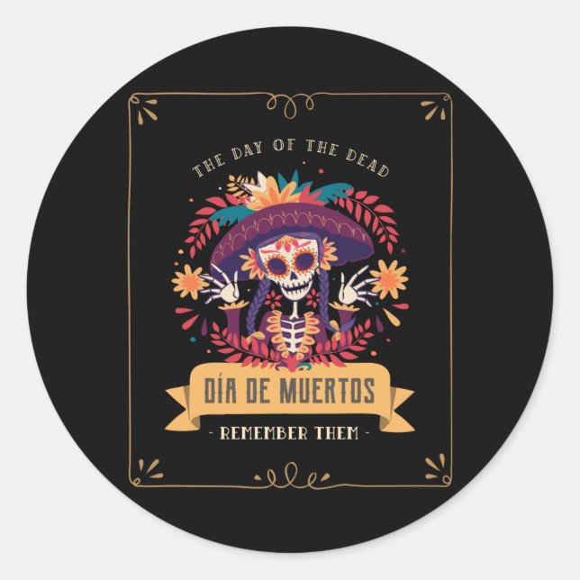 Dia de muertos day of the dead classic round sticker (Front)