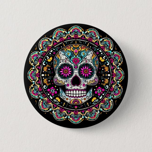 Día de Muertos Day Of The Dead Mandala Halloween 6 Cm Round Badge (Front)