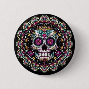 Día de Muertos Day Of The Dead Mandala Halloween 6 Cm Round Badge