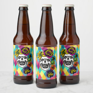 Dia de Muertos Day of the Dead Sugar Skull Custom Beer Bottle Label