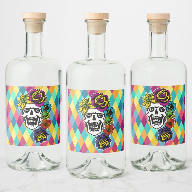 Dia de Muertos Day of the Dead Sugar Skull Custom Liquor Bottle Label (Bottles)