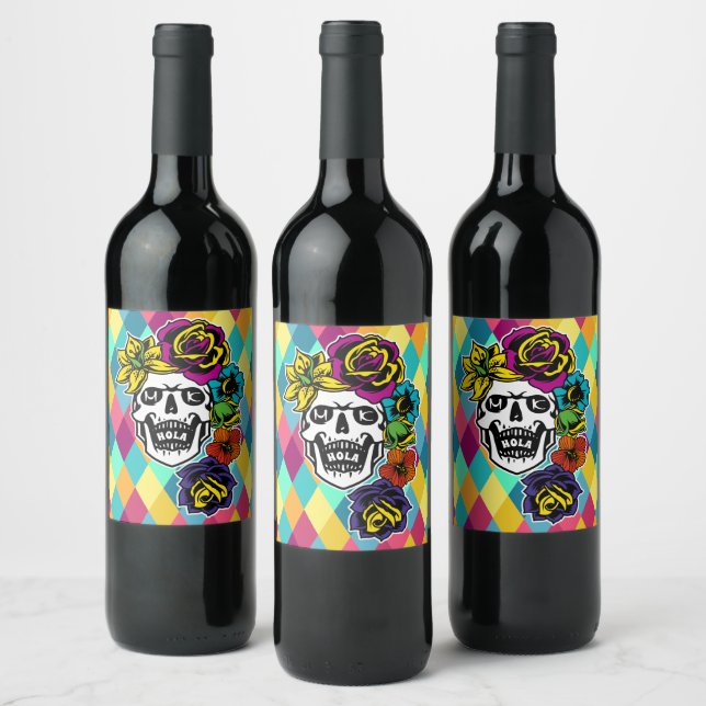 Dia de Muertos Day of the Dead Sugar Skull Custom Wine Label (Bottles)