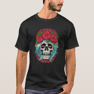 Dia De Muertos Floral Sugar Skull Women Red Day Of T-Shirt