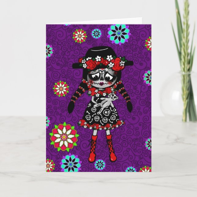 Día de Muertos Kawaii Girl personalised Card (Front)
