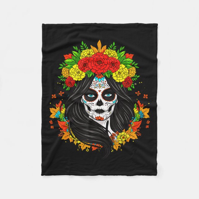 Día De Muertos La Catrina Day Of The Dead Women Su Fleece Blanket (Front)