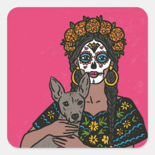 Dia de Muertos Marigold and Xolo Dog Stickers