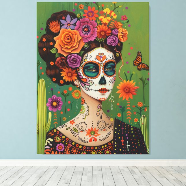 Dia de muertos, mexican aesthetic canvas print (Insitu(Wood Floor))