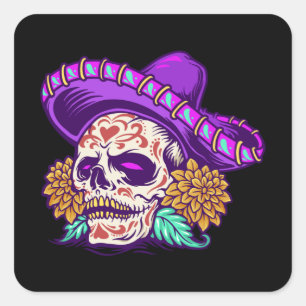 Dia de muertos mexican sugar skull square sticker